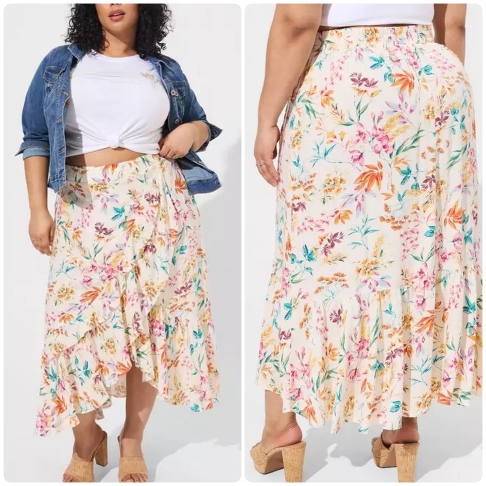 NEW Torrid Swiss Dot Ruffle Hi-Low Maxi Skirt 4X in Floral Ivory Tiered Ruffle